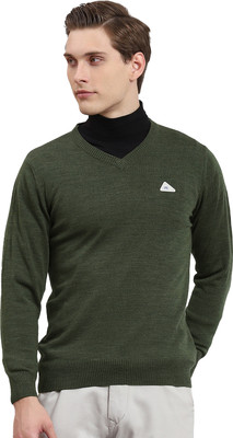 MONTE CARLO Solid V Neck Casual Men Green Sweater