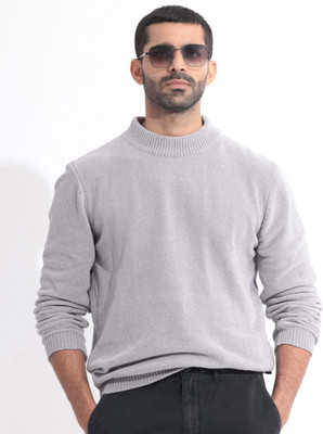 RARE RABBIT Solid High Neck Casual Men Grey Sweater