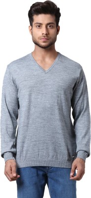 PARK AVENUE Solid V Neck Casual Men Grey Sweater