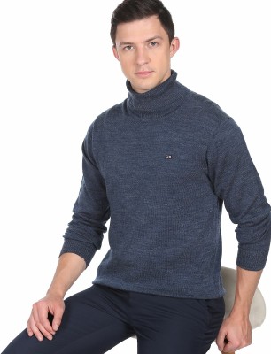 Arrow Sport Self Design Turtle Neck Casual Men Blue Sweater