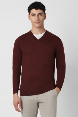 VAN HEUSEN Solid V Neck Casual Men Maroon Sweater