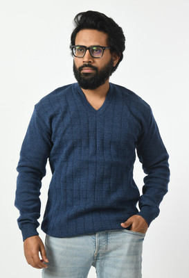 Life and style Woven V Neck Casual Men Blue Sweater