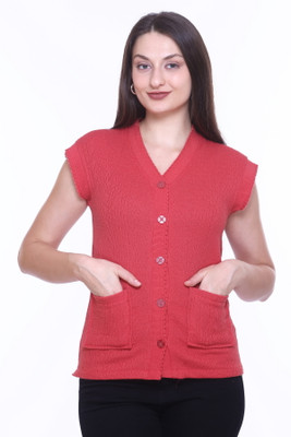 Keshavi Solid V Neck Casual Women Pink Sweater