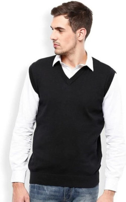 LUXURIOUS DESIGN Solid V Neck Formal Men Black Sweater