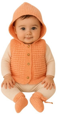 Ratnakapasam Solid Round Neck Casual Baby Boys & Baby Girls Reversible Orange Sweater
