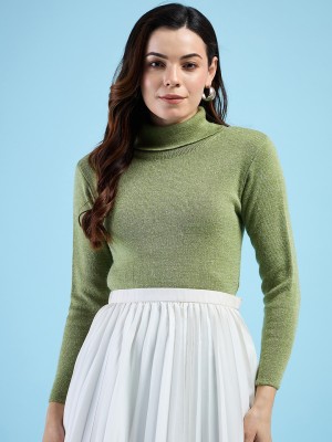 CLAPTON Solid High Neck Casual Women Green Sweater