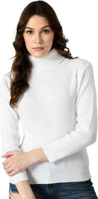 KLART Solid High Neck Casual Women White Sweater