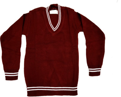 Okara Striped V Neck Casual Boys & Girls Maroon Sweater