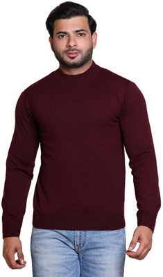 CAVARDI Solid Turtle Neck Casual Men Maroon Sweater