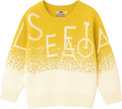 Kuchipoo Colorblock Round Neck Casual Girls Yellow Sweater