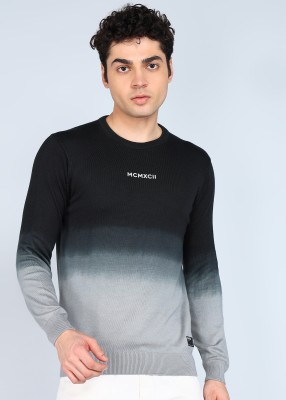 Spykar Embroidered Round Neck Casual Men Grey Sweater