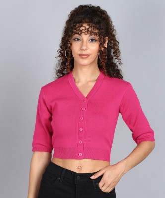 Kiyansh Creation Solid V Neck Casual Women Pink Sweater