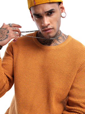 WROGN Solid Round Neck Casual Men Yellow Sweater