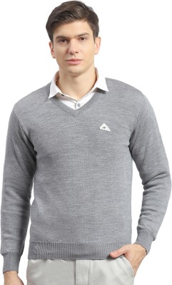 MONTE CARLO Solid V Neck Casual Men Grey Sweater