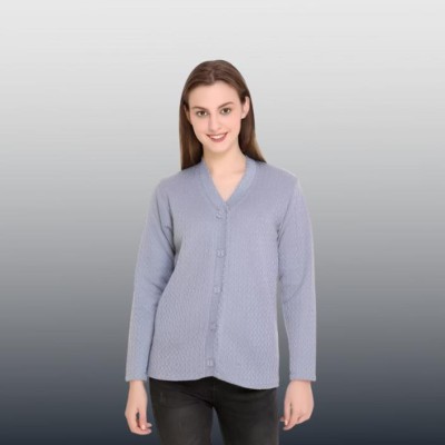 mohitenterprise Solid V Neck Casual Women Grey Sweater