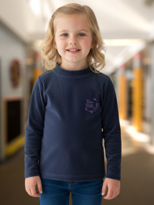 salvia Solid High Neck Casual Baby Girls Dark Blue Sweater