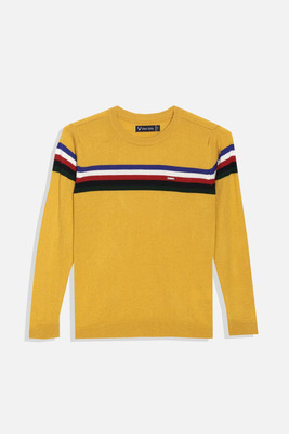 Allen Solly Striped Crew Neck Casual Boys Yellow Sweater