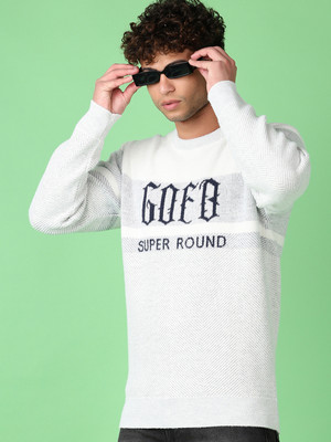 V-MART Self Design Round Neck Casual Men Grey Sweater