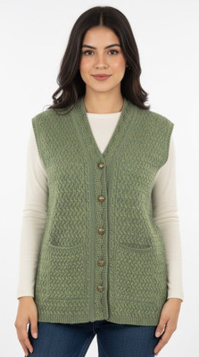 Fashionpoint Solid V Neck Casual Women Green Sweater