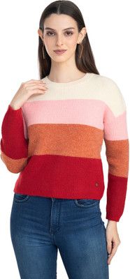 MODA ELEMENTI Striped Round Neck Casual Women Multicolor Sweater