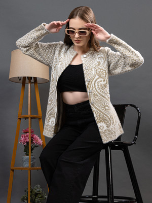 dadu dayal Floral Print Round Neck Casual Women Yellow Sweater