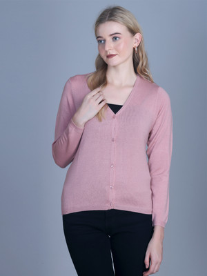 7 ISLANDS Self Design V Neck Casual Women Pink Sweater