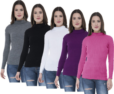 Indeweaves Solid Turtle Neck Casual Women Multicolor Sweater