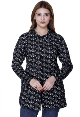 FASHSTORE Printed Round Neck Casual Women Black Sweater