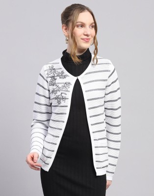 MONTE CARLO Striped Round Neck Casual Women White Sweater