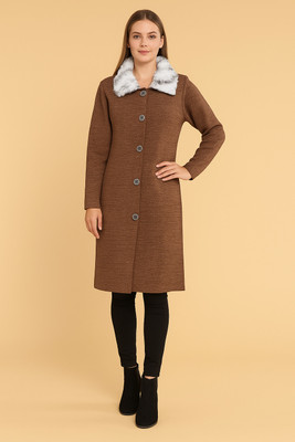 Hautemoda Self Design Collared Neck Casual Women Brown Sweater