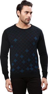 Raymond Argyle Round Neck Casual Men Black Sweater