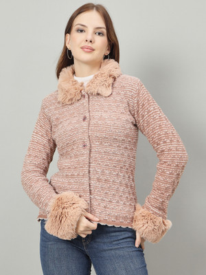 DUKE Self Design Collared Neck Casual Women Maroon Sweater