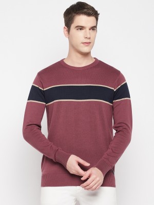 DUKE Striped Round Neck Casual Men Maroon Sweater