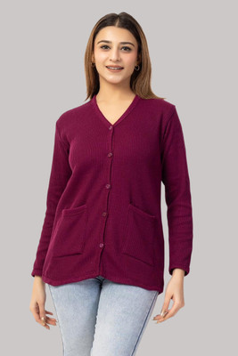 avtar Solid V Neck Casual Women Maroon Sweater