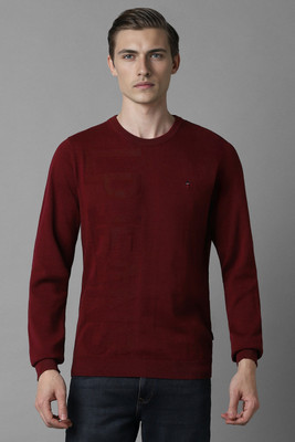 LOUIS PHILIPPE Self Design Round Neck Casual Men Maroon Sweater