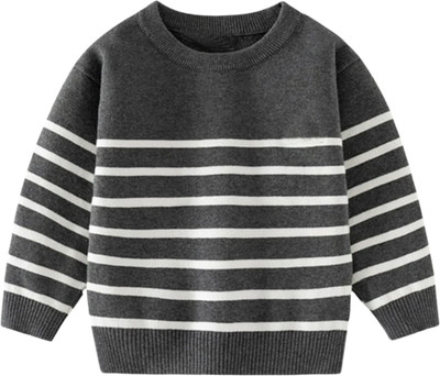 MStyle Striped Round Neck Casual Boys Grey Sweater