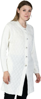 lady willington Self Design Round Neck Casual Women White Sweater