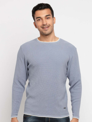 Status Quo Self Design Round Neck Casual Men Grey Sweater