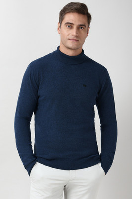 PETER ENGLAND Solid Turtle Neck Casual Men Dark Blue Sweater