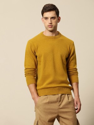 Mr Bowerbird Solid Round Neck Casual Men Yellow Sweater