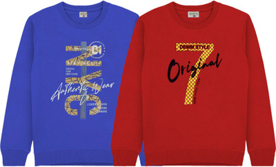 GWA Printed Round Neck Casual Boys Red, Blue Sweater
