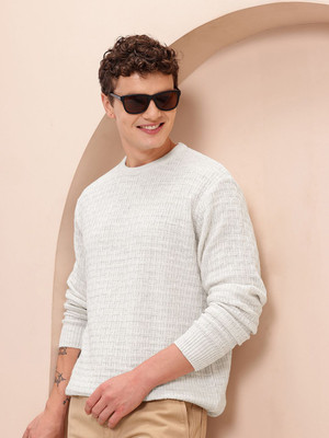 Mast & Harbour Self Design Round Neck Casual Men Maroon Sweater