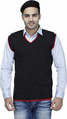 Super Weston Trend Solid V Neck Casual Men Blue Sweater