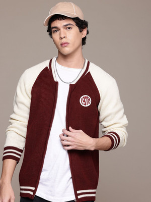 Roadster Printed Round Neck Casual Men Maroon Sweater