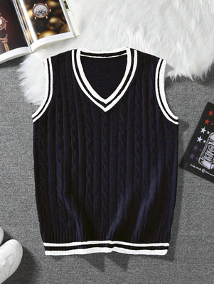 Eddicted Solid V Neck Casual Men Black, White Sweater