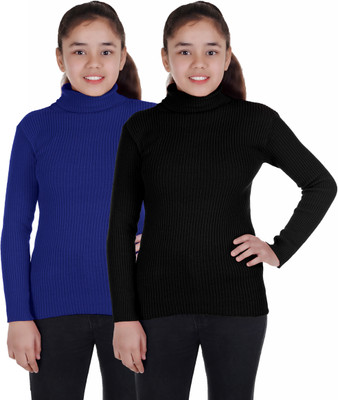 adibaba Solid Turtle Neck Casual Boys & Girls Black, Dark Blue Sweater