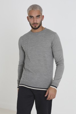 Brave Soul Solid Round Neck Casual Men Silver Sweater