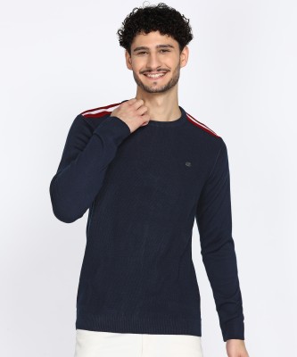 PETER ENGLAND Solid Crew Neck Casual Men Dark Blue Sweater