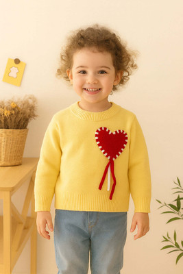 NEUDIS Embroidered Round Neck Casual Girls Yellow Sweater