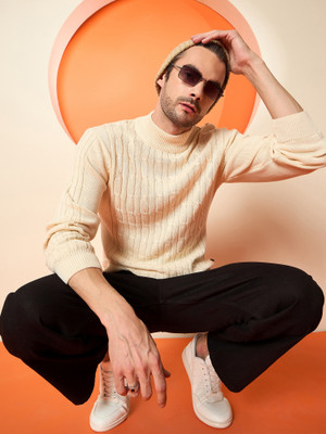 Club York Solid High Neck Casual Men White Sweater